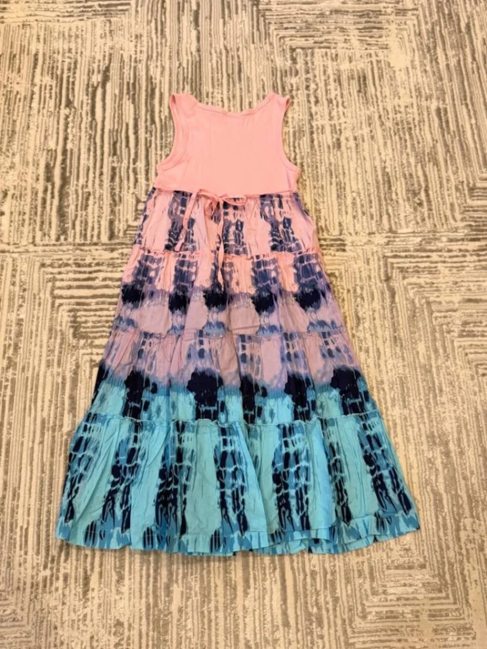 NEW Justice girl's size 12 pink/blue/purple PEACE tye-dyed long dress MSRP $58.